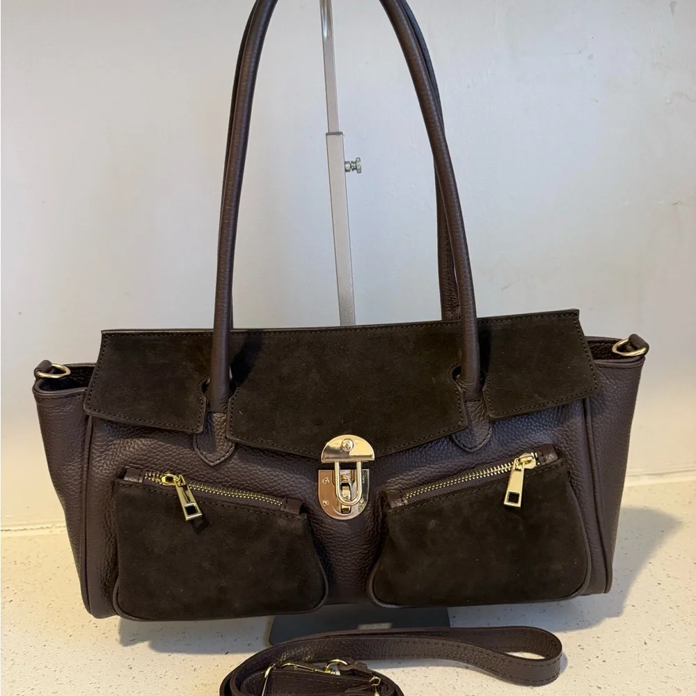 Made in Italy- Chic dark brown Shoulder Bag Genuine Leather - Picture 13 of 13